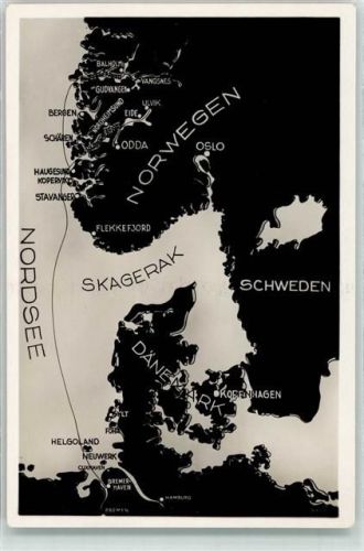 Oslo Kristiania Reiseweg nach Norwegen Hardangerfjord und Sognefjord Landkarte Foto AK