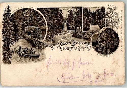 01855 O8361 Hinterhermsdorf 1898 Gebrauchsspuren Obere Schleusse Sächsische Schweiz Lithographie