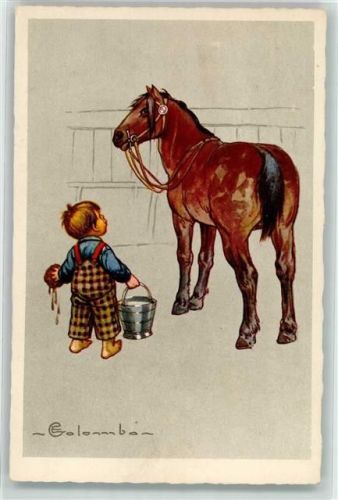 Kind will ein Pferd waschen Serie 1675