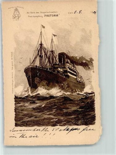 Hamburg Amerika Linie Dampfer Pretoria 1902 Lithographie