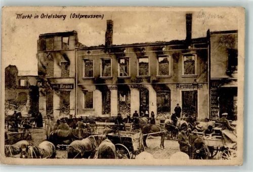 Ortelsburg 1916 Marktszene Feldpost WK I Wohlfahrts-Postkarte Ostpreußenhilfe