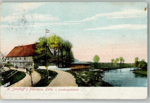Jork 1908 Gasthaus Fährhaus Lühe 1.Landungsbrücke Fahne Schwarz-Weiß-Rot