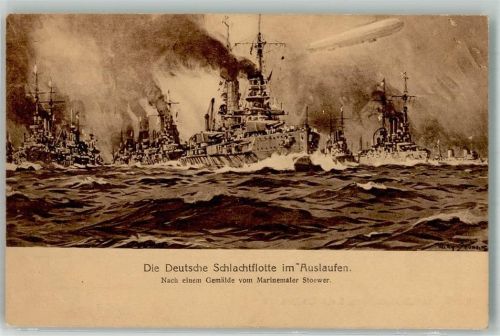 Marine Kriegsschiffe Schlachtflotte im Auslaufen + Zeppelin