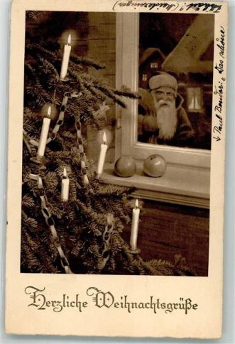 1939 Blick durch das Fenster geschmückter Tannenbaum Weihnachten