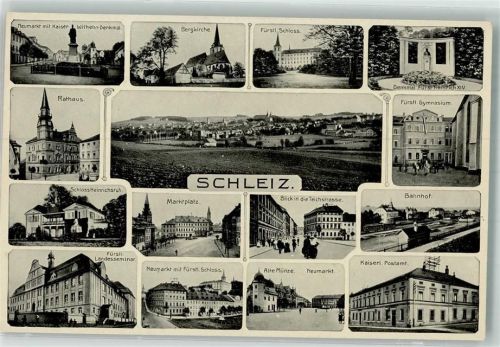 Schleiz Rathaus Gymnasium Postamt Bahnhof Teichstrasse Bahnpost
