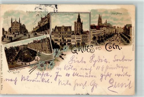 Köln Kaiser-Wilhelm-Ring 1898 Hohenzollernring Rathaus Marktplatz Kaiser Wilhelm-Ring Lithographie
