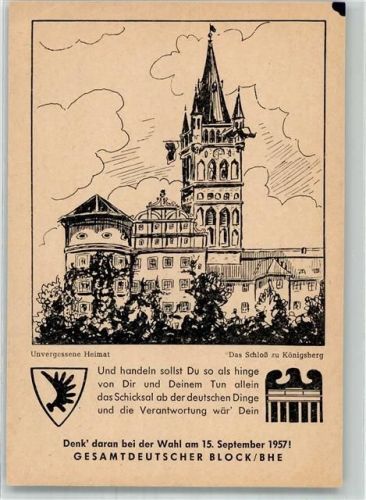 Königsberg 1957 Schloss Wappen Unvergessene Heimat