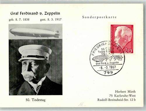 Friedrichshafen 50. Todestag v. Graf Ferdinand v. Zeppelin geb. 8.7.1838 gest. 8.3.1917