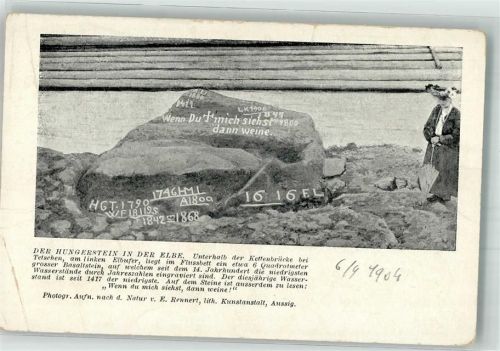 Decin 1904 Hungerstein in der Elbe