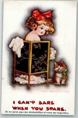 1916 Comic Kids Serie 643 Kind Paravent Katze I can´t Bare when you Stare