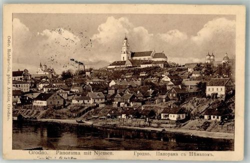 Hrodna 1915 Kirche Panorama mit Njemen Feldpost WK I Nr. 116