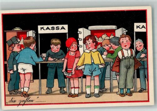 1920 Bürger Kinderszene geben ihr Geld an der Kasse ab