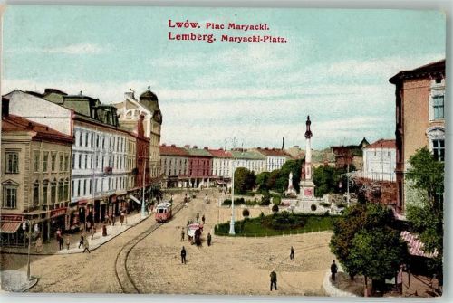 Lemberg Denkmal Straßenbahn Maryacki Platz