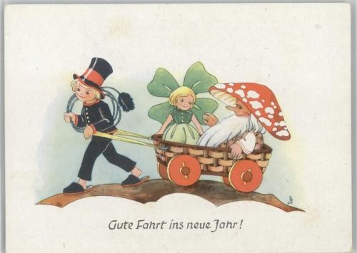 Neujahr - menschlicher Pilz und Glücksklee -