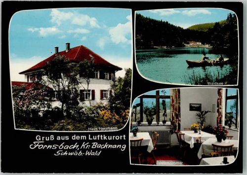 Fornsbach Haus Herrmann Innenaufnahme Speisezimmer Waldsee Ruderboot 3-Bildaufnahme