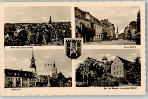 Spremberg Blick vom Georgenberg Lange Straße Marktplatz Rat des Kreises ehemaliges Schloß Wappen 4-Bildaufnahme