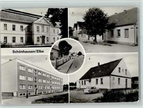 39524 O3520 Schönhausen (Elbe) - Hans-Beimler-Oberschule Fontanestraße Neubauten Raststätte Elbaue Gartenstraße Mehrfachaufnahme Foto Karpf