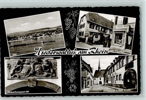 Niederwalluf Gesamtansicht Kath. Pfarrhof Hochzeitswappen Kirchgasse mit Kath. Kirche 4-Bildaufnahme