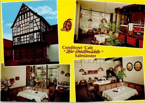 Salmünster Konditorei Café Zur Stadtmühle Innenaufnahmen Gastraum Fachwerkhaus 4-Bildaufnahme