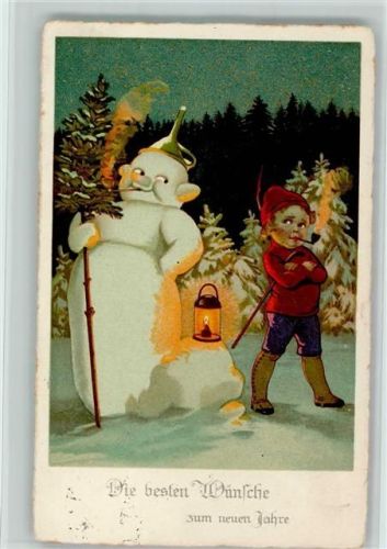 1926 Neujahr - Schnemann und Kind mit Pfeife