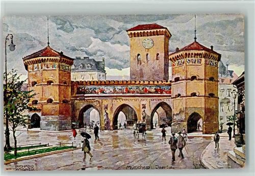 München Isartor sign. Richard Wagner Aquarell-Serie München No. 31