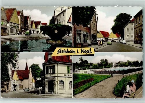 Steinheim Ortsansichten Schwimmbad Kolpinghaus Brunnen VW-Käfer 4-Bildaufnahme