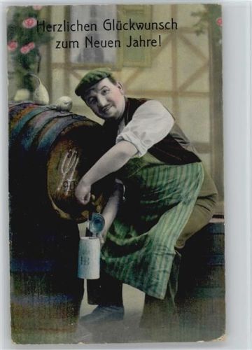 Neujahr Bier zapfen Bierkrug 1911 AK
