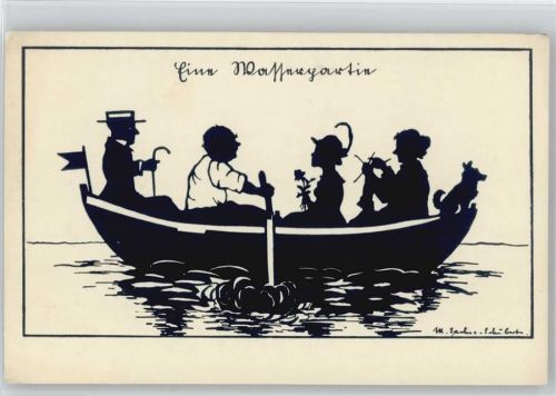 Eine Wasserpartie - Ruderboot - Stricken - sign Sachse-Schubert - Sachse-Schubert, M.