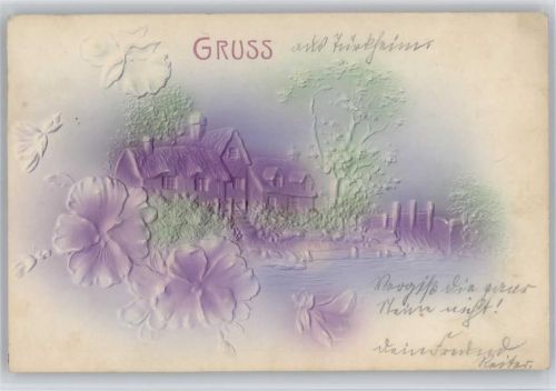 Blumen und Häuser im Relief-Druck