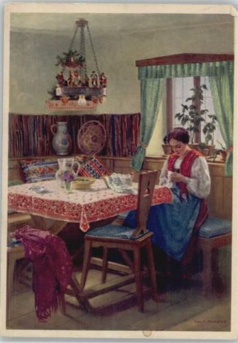 Werbung - Mode Dirndl - Künstler sign Schuster - ca 1935 AK Handarbeiten