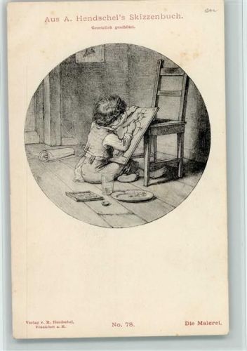 1900 Aus Hendschels Skizzenbuch Nr. 78 AK Kind malt ein Bild
