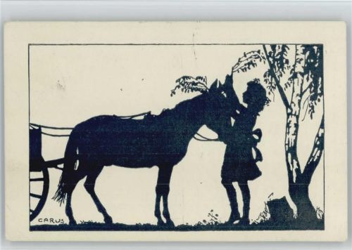 Scherenschnitt Serie G II. Nr. 42 - Mädchen mit Pferd - Tierschutzverein AK