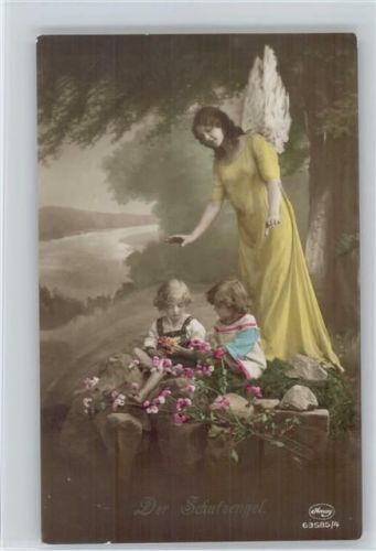 1922 Amag Serie 63585-4 - Kinder mit Blumen, der Schutzengel wacht