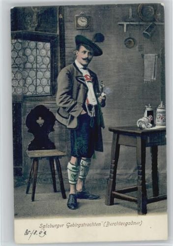Salzburger Gebirgstrachten - Pfeife - 1909 AK Bierkrüge