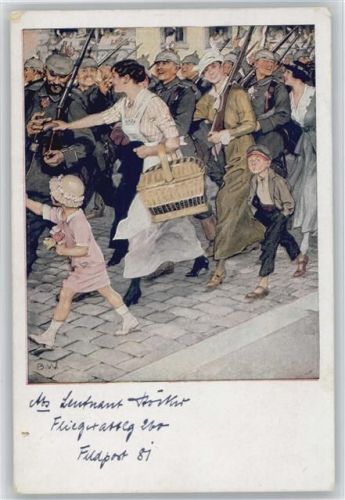 WK I Kriegspostkarten Nr. 7 - Ausmarsch - Frauen begleiten die Soldaten Wennerberg, B. 1918 Künstlerkarte