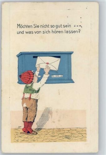 1928 Kleiner Junge mit Riesenbrief und Briefkasten - Möchten Sie nicht so gut sein, und was von sich hören lassen