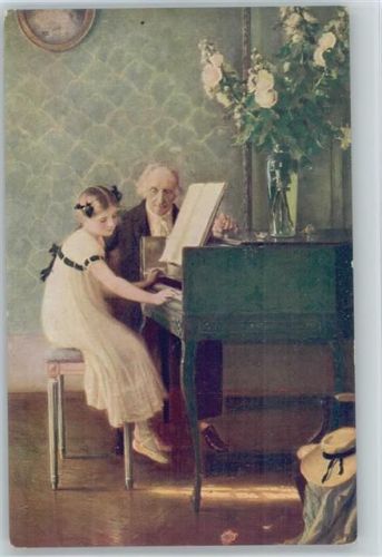 Klavierlehrer übt mit einem Mädchen - sign Muenier - J.P.P. Nr. 1111 AK