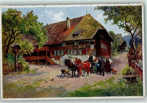 1940 GMT Serie Schwarzwald Idylle, Pferdekutsche, Pferd wird gefüttert,