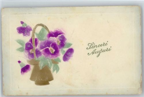 1913 Blumen und Korb im Relief-Druck - Sinceri Auguri