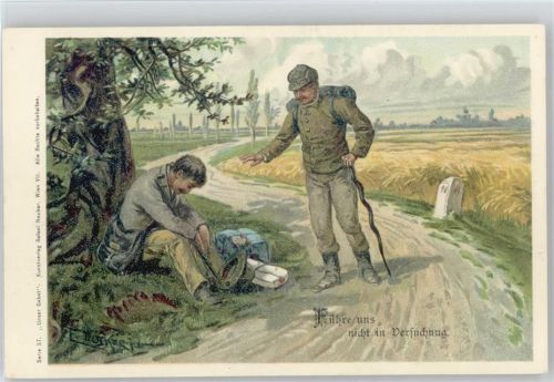 Serie 37 "Unser Gebet" Führe uns nicht in Versuchung" Litho 1900 AK Wandern