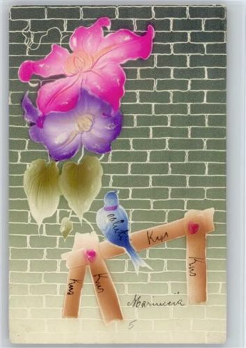 1906 Blume und Vogel in Relief-Druck