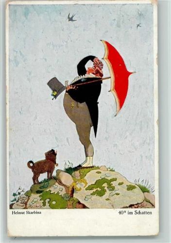 Humor - 40 Grad im Schatten mit kleinem Hund 1926 AK Skarbina, H.