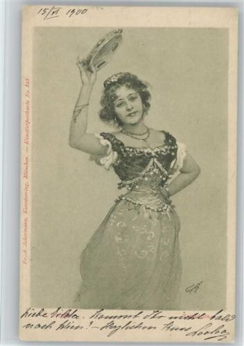 1900 Italien - Tarantella - Frau mit Tambourin