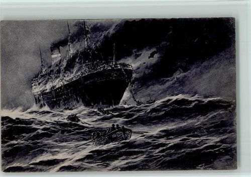 Rorpedierter Handelsdampfer wird von der Mannschaft in Rettungsboote verlassen , Wohlfahrtskarte