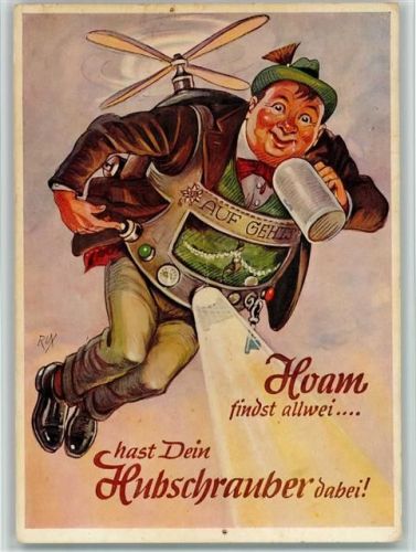 Emil Köhn Nr. 530 AK Humor - Fliegender Bayer mit Bierkrug - Fliegende Menschen