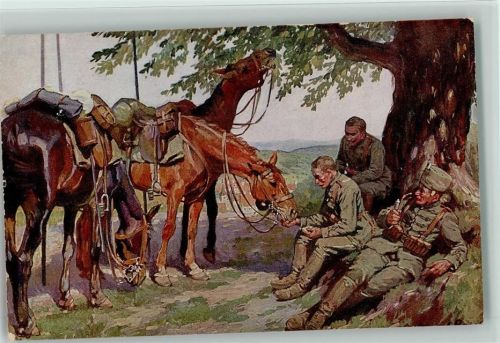 Treue Freunde , Soldaten mit ihren Pferden - sign Rolof - Rotes Kreuz AK f
