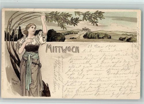 1900 sign Fründt - Mittwoch - Jugendstil AK