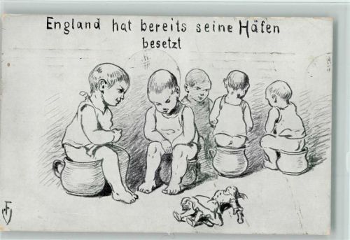 England hat bereits seine Häfen besetzt - Babys 1914 AK WK I AK Karikatur