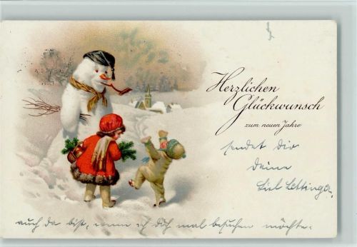 Neujahrsgrüße Schneemann Kinder