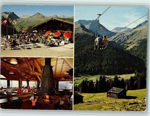 Davos Glaris Bergbahnen Rinerhorn Bergrestaurant Jatzmeder mit Amselfluh Tijer Flue Mederger Flue